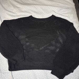 Y2K Revival Black Textured Knit Cropped Sweater XXL Juniors 20 Seed Stitch